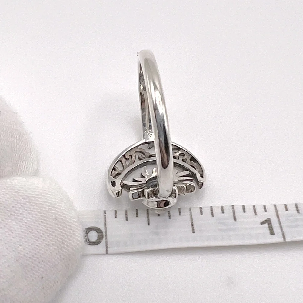 Genuine Rainbow Moonstone .825 Sterling Silver Filigree Crescent Moon & Sun Ring - Picture 16 of 17